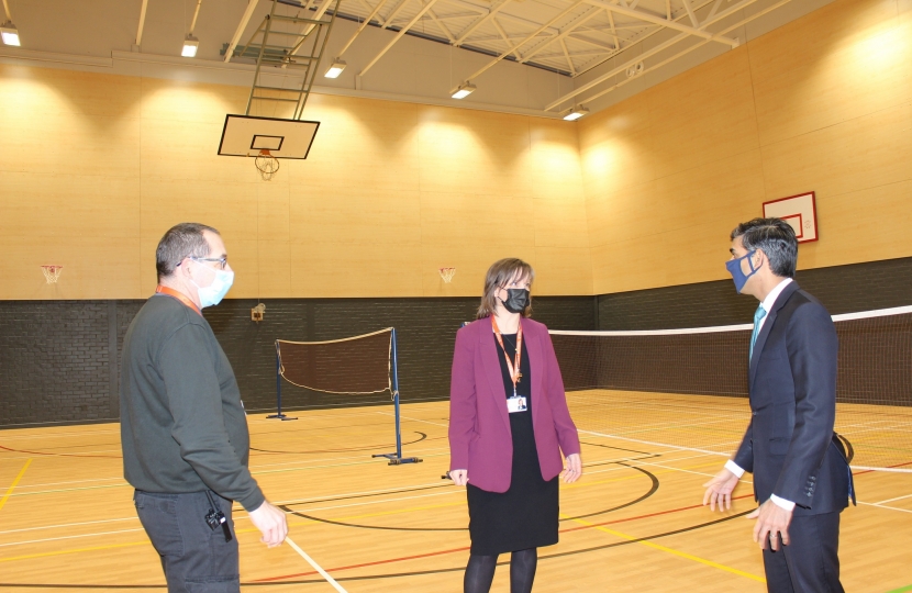 Rishi Sunak in the refurbished Stokesley School sports hall