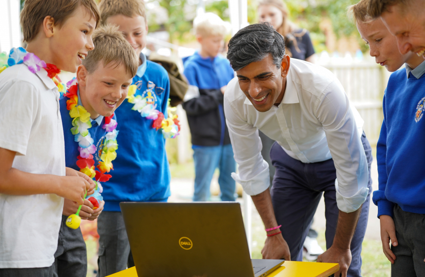 Rishi Sunak with budding entrepreneurs at Bolton on Swale CE Primary School