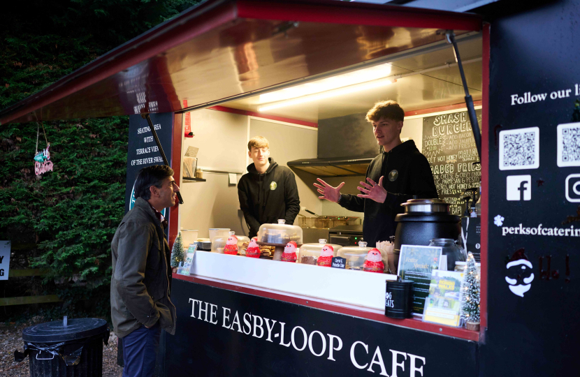 Rishi Sunak with Nic Perks at Easby Loop Cafe