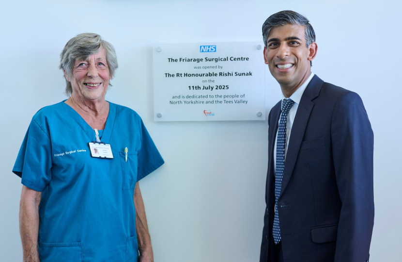 Rishi Sunak MP alongside long-serving theatre nurse Anne