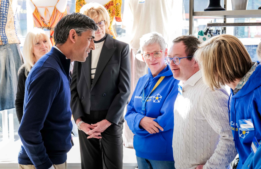Rishi Sunak at the Yorkshire Cancer Research charity shop